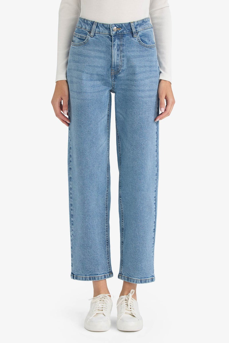 DeFacto Blue Woman Comfort Straight High Waist Straight Leg Jeans Casual - Image 2